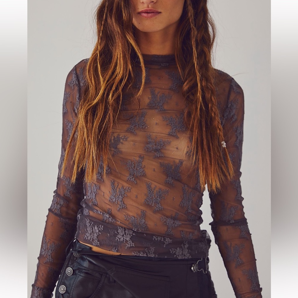 Free People Lady Lux Layering Lace Long Sleeve Top